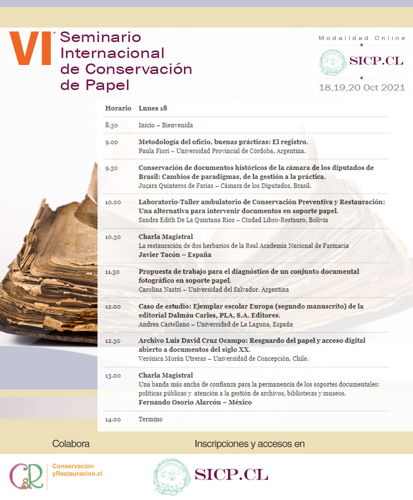 Se viene Seminario Internacional de Conservación de Papel – 6ta Edición- desde Chile